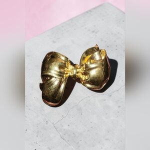 Vintage 1940s Signed MONET  Bow Ribbon BROOCH-Vermeil Finish-3 Inch-24g